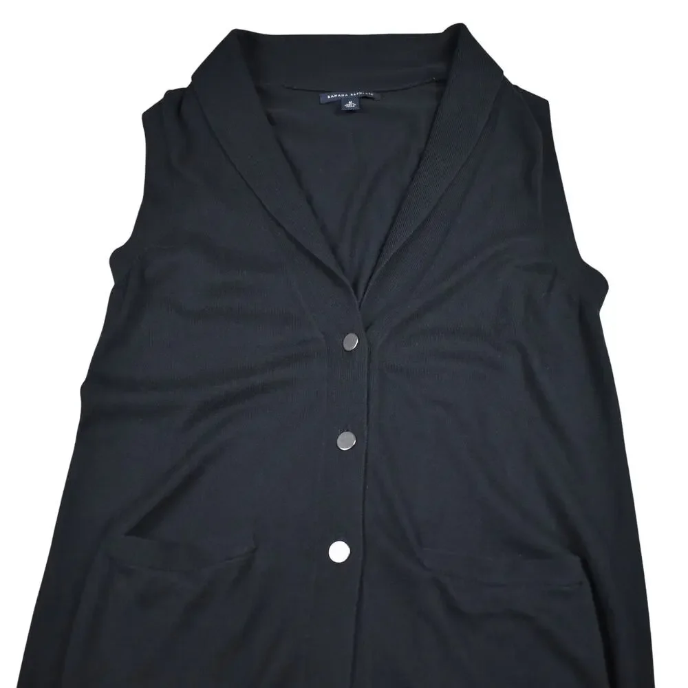 Banana Republic Womens M Black Long Button Knit Sweater Vest Academia Preppy